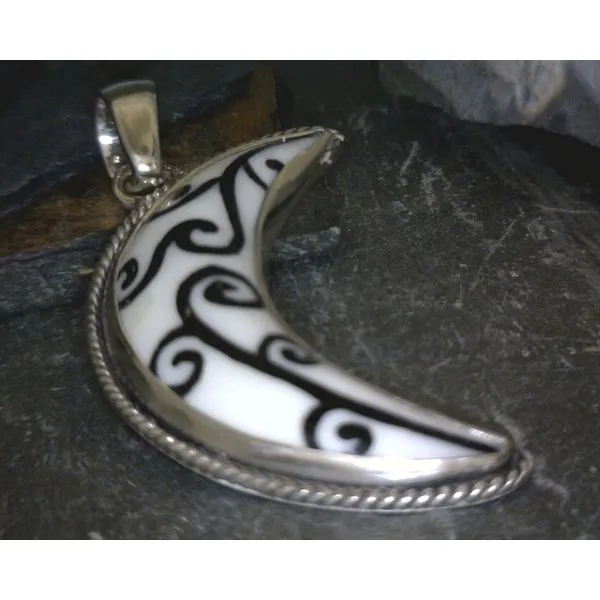 SS Bone Moon W/ Metal Leaf Design Drop Earrings Vulcan's Forge LLC KANSAS CITY, MO