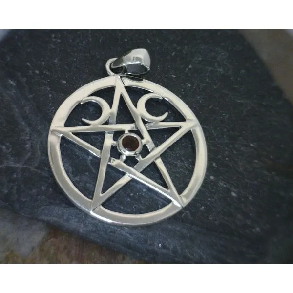 Sterling Pentagram Pentacle Pendant w/ Garnet