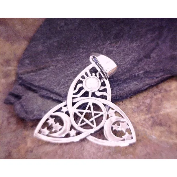 Sterling Triquetra with Pentacle, Celestials and Moonstone Vulcan's Forge LLC KANSAS CITY, MO