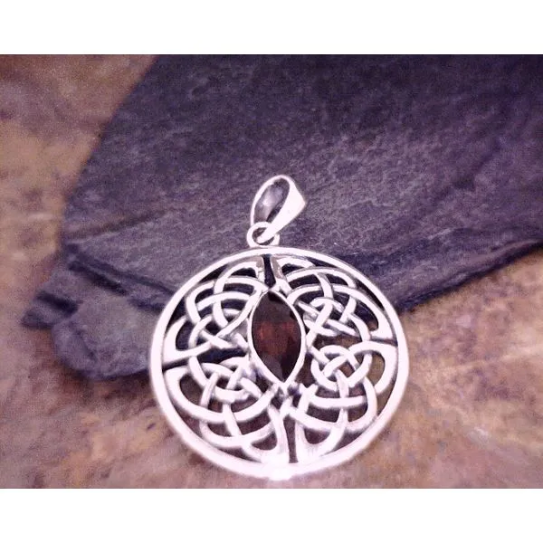 Sterling Round Pendant With Knotwork and Garnet Vulcan's Forge LLC KANSAS CITY, MO