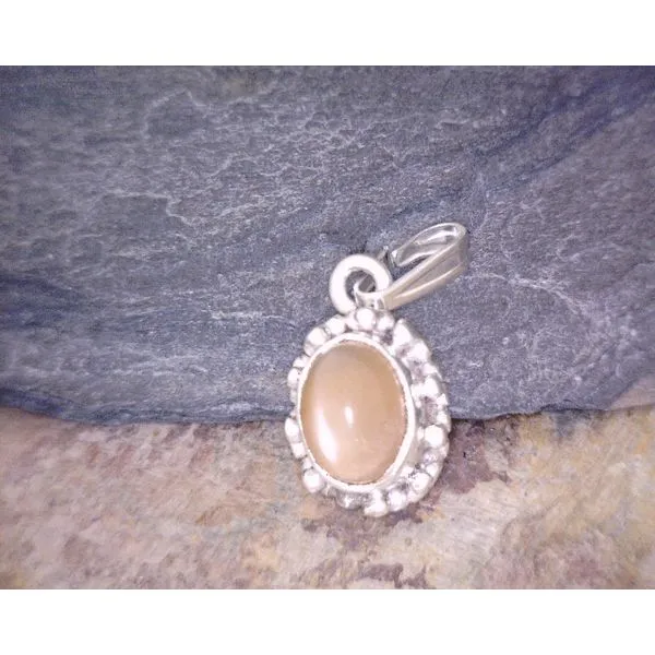 Tiny Sterling Peach Moonstone W/Bead Detail Vulcan's Forge LLC KANSAS CITY, MO