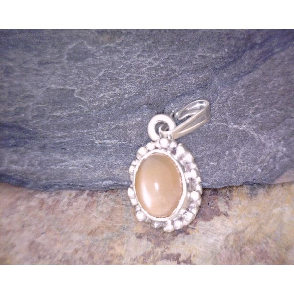 Tiny Sterling Peach Moonstone W/Bead Detail Vulcan's Forge LLC Kansas City, MO