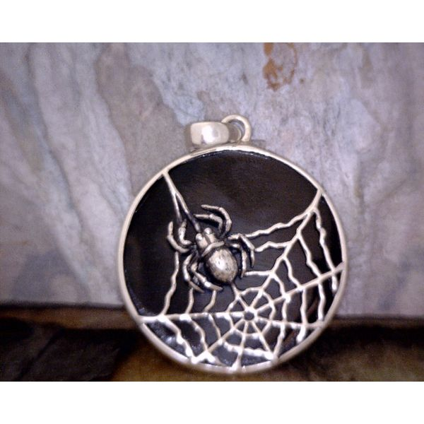 Sterling Spider and Web over Polished Lava Rock Vulcan's Forge LLC Kansas City, MO