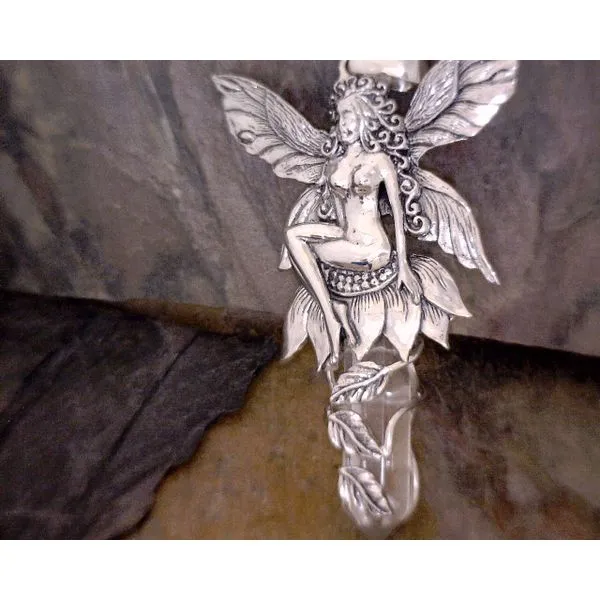 Sterling Detailed Fairy on flower with Quartz Point Vulcan's Forge LLC KANSAS CITY, MO