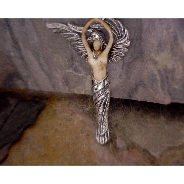 Sterling  Carved Bone Hawk Goddess Vulcan's Forge LLC KANSAS CITY, MO