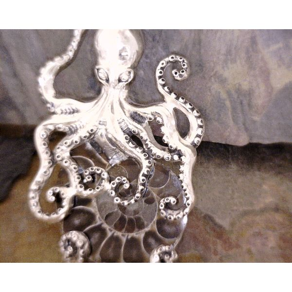 Sterling Large Octopus on Ammonite Fossil Vulcan's Forge LLC Kansas City, MO