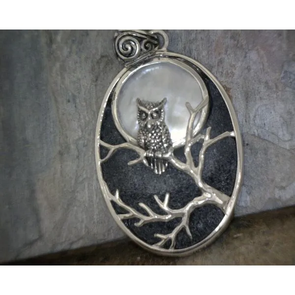 Sterling Silver Owl with Mother of Pearl and Lava Rock Vulcan's Forge LLC Kansas City, MO