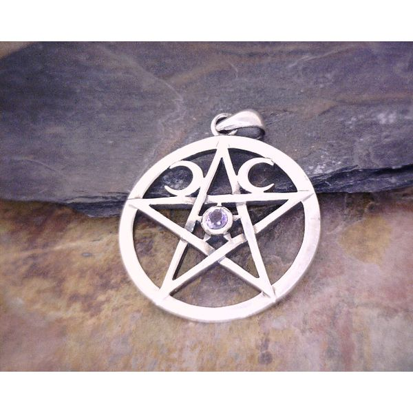 Silver Waxing Waning Moon Pentacle with Amethyst Vulcan's Forge LLC Kansas City, MO