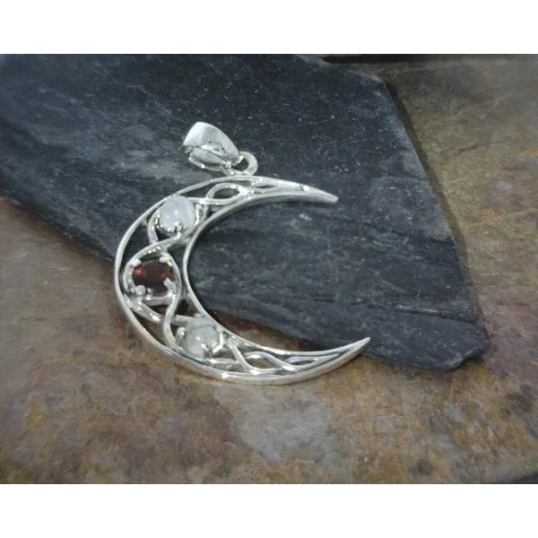 Celtic Moon with Garnet and Moonstone Pendant Vulcan's Forge LLC Kansas City, MO