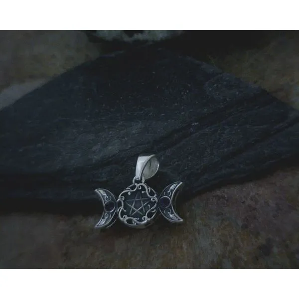 Sterling Triple Moon With Pentacle and Amethyst Pendant Vulcan's Forge LLC Kansas City, MO