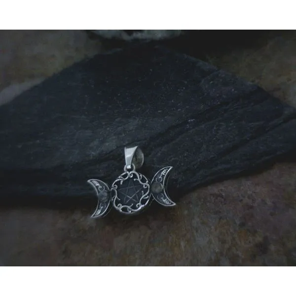 Sterling Triple Moon With Pentacle and Labradorite Pendant Vulcan's Forge LLC Kansas City, MO