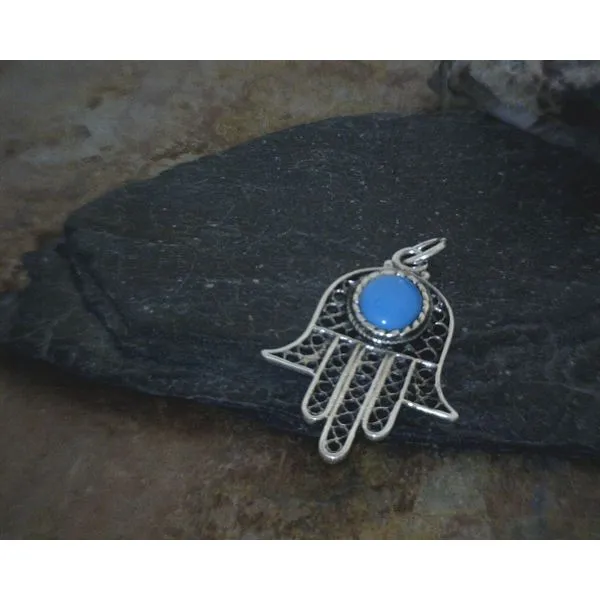 Hamsa with Inlaid Turquoise Stone Pendant Vulcan's Forge LLC Kansas City, MO