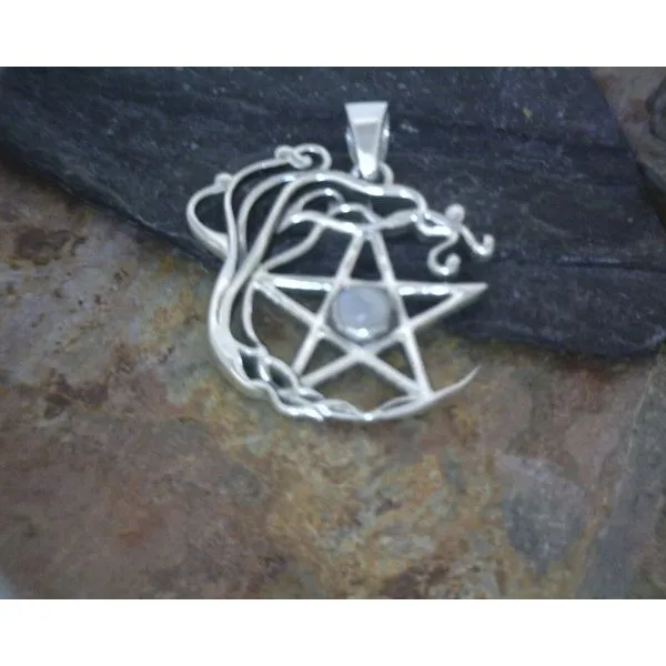 Pentacle with Moon Detail and Moonstone Pendant Vulcan's Forge LLC Kansas City, MO