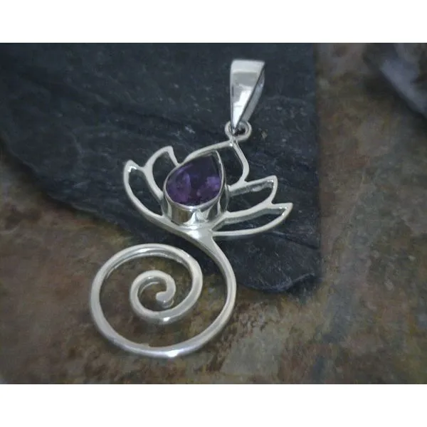 Sterling Lotus Swirl with Amethyst Pendant Vulcan's Forge LLC Kansas City, MO