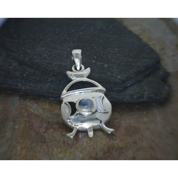 Sterling Witches Cauldron with Moonstone Pendant Vulcan's Forge LLC Kansas City, MO