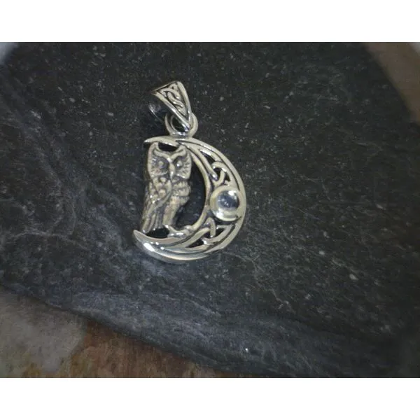 Sterling Celtic Owl Moon Pendant w/ Rainbow Moonstone Vulcan's Forge LLC KANSAS CITY, MO