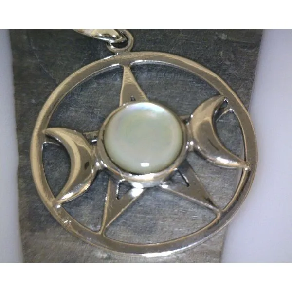 SS Triple Moon Pentacle w/ Mother of Pearl Inlay Vulcan's Forge LLC KANSAS CITY, MO