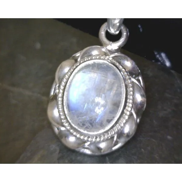 Oval Rainbow Moonstone Pendant in Twist Mounting Vulcan's Forge LLC KANSAS CITY, MO