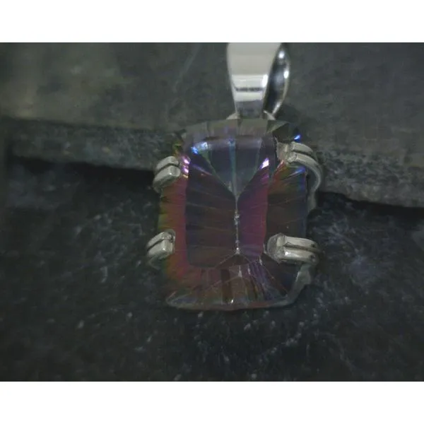 Rectangular Cut Mystic Topaz Pendant w Double Double Prongs Vulcan's Forge LLC KANSAS CITY, MO