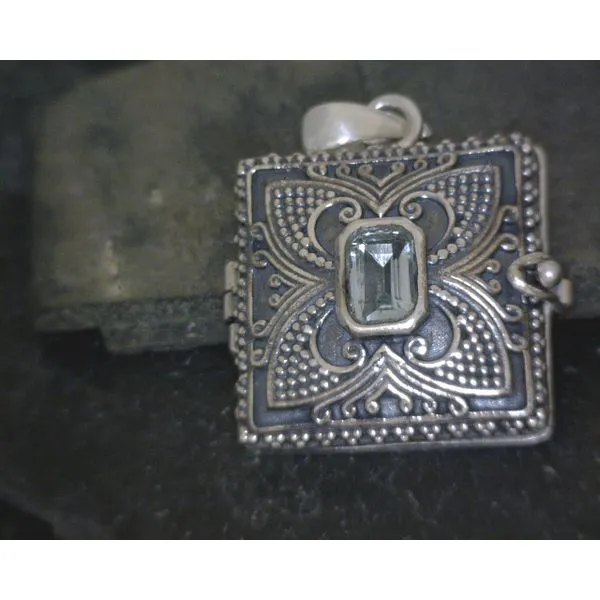 Square Locket with Emerald Cut Blue Topaz Vulcan's Forge LLC KANSAS CITY, MO