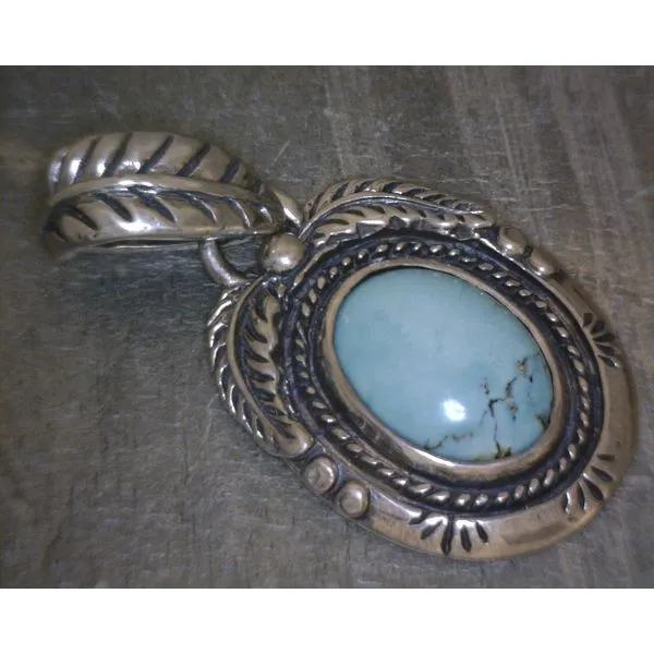 SS Leaf & Rope Edge Turquoise Pendent Vulcan's Forge LLC KANSAS CITY, MO