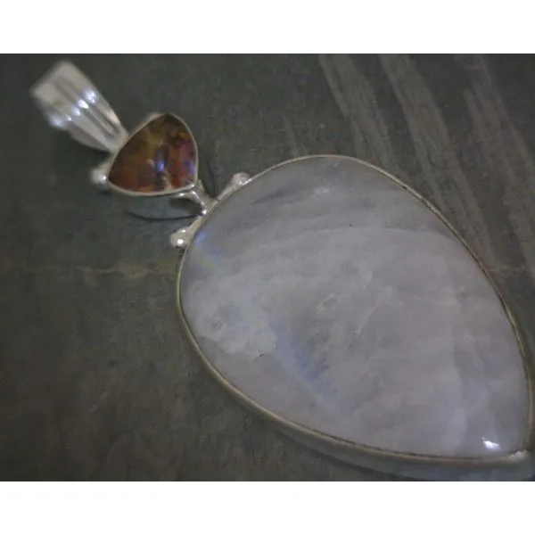 SS Bz Faceted Trillion Mystic Topaz & Pear Moonstone Pendant Vulcan's Forge LLC KANSAS CITY, MO