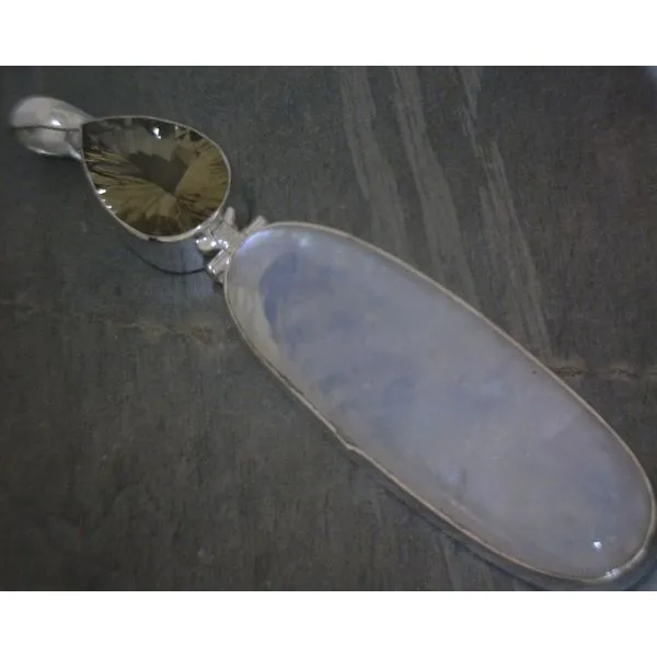 SS Bz Faceted Citrine & Cab Moonstone Pendant Vulcan's Forge LLC KANSAS CITY, MO