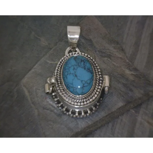 SS Ornate Poison Pendent With Cab Turquoise Vulcan's Forge LLC KANSAS CITY, MO