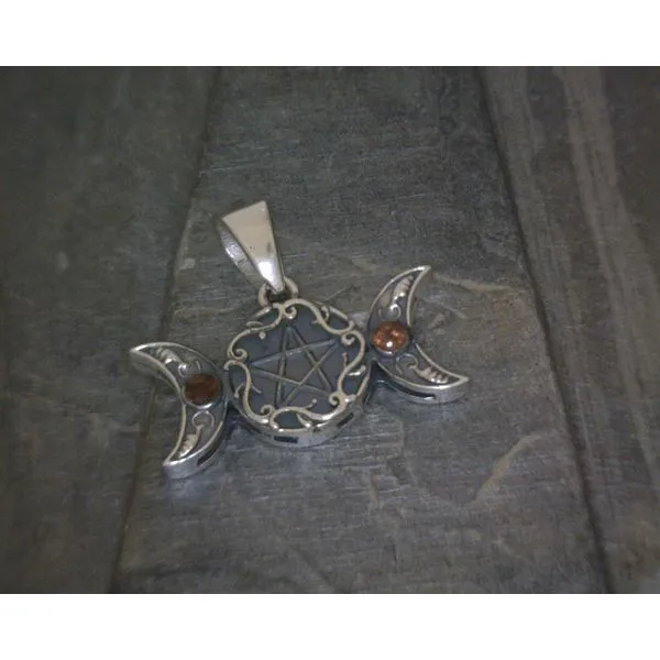 SS Crescent Moon & Pentagram W Garnet Pendant Vulcan's Forge LLC Kansas City, MO