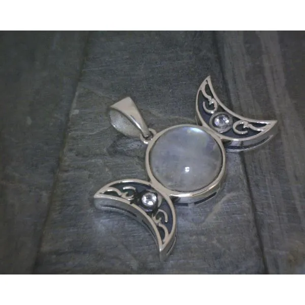 SS Crescent Moon W Moonstone Pendant Vulcan's Forge LLC Kansas City, MO