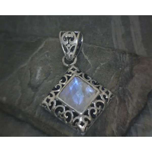 SS Scrollwork W Faceted Moonstone Pendant Vulcan's Forge LLC KANSAS CITY, MO