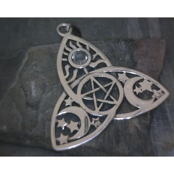 SS Trinity Knot, Pentagram, Crescent moon And Stars W Moonstone Pendant Vulcan's Forge LLC Kansas City, MO