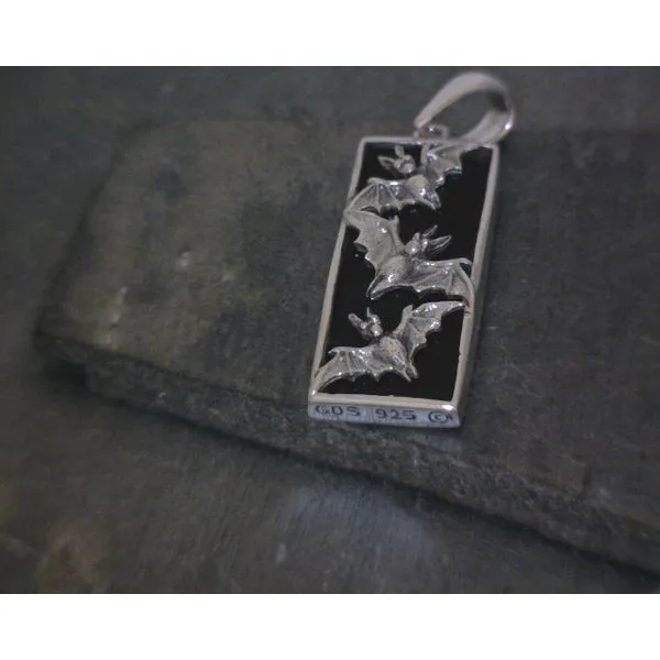 Bat Earrings with Rectangular Black Onyx Background Vulcan's Forge LLC KANSAS CITY, MO