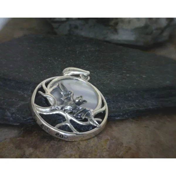 Sterling Bat with Mother of Pearl and Lava Pendant Vulcan's Forge LLC KANSAS CITY, MO