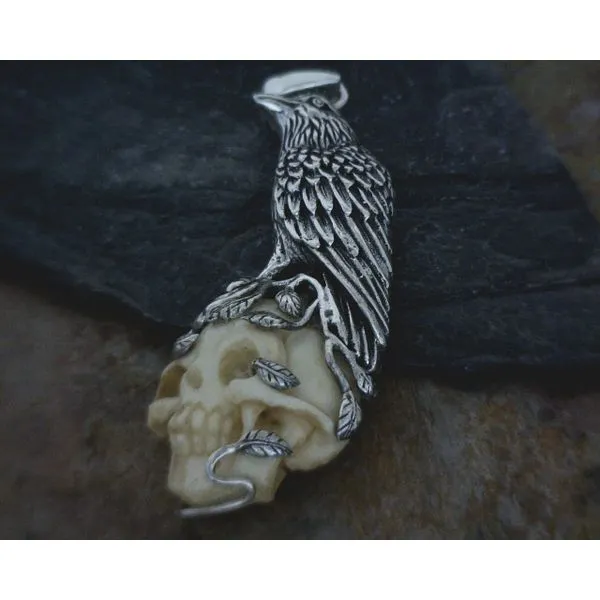 Raven on Bone Skull Pendant Vulcan's Forge LLC KANSAS CITY, MO
