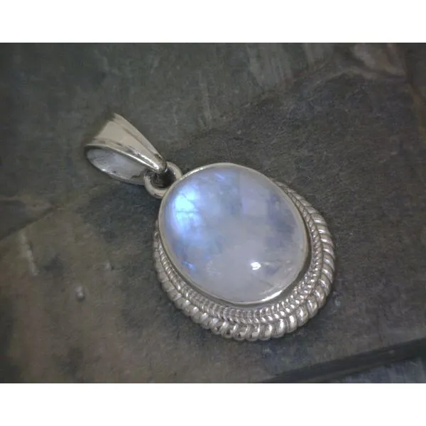 SS Cab Oval Moonstone With Rope Edge Pendant Vulcan's Forge LLC KANSAS CITY, MO