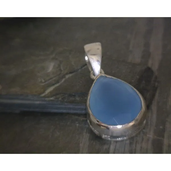 SS Teardrop Faceted Blue Chalcedony Pendant Vulcan's Forge LLC KANSAS CITY, MO