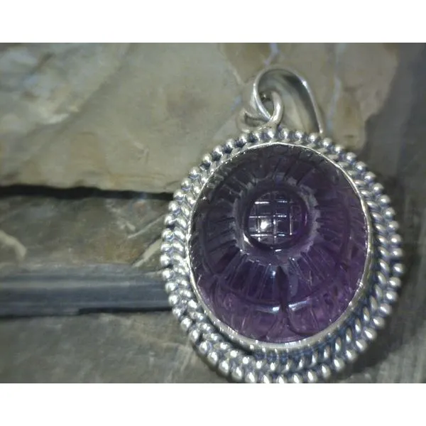 SS Cabochon Floral Carved Amethyst W/ Rope Detail Pendant Vulcan's Forge LLC KANSAS CITY, MO