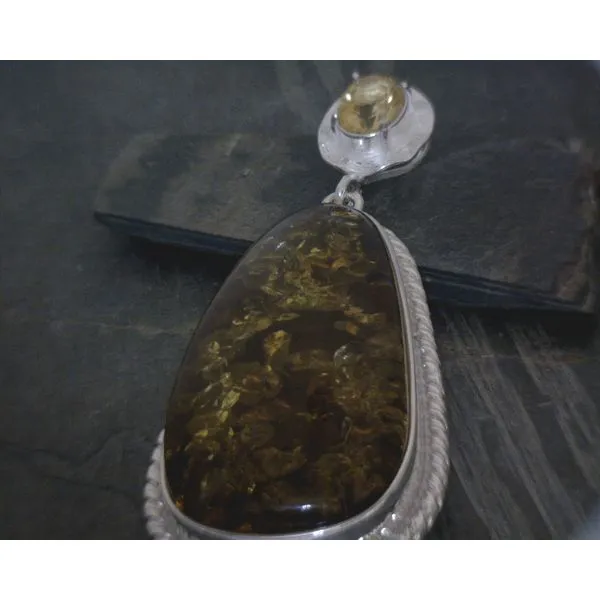 SS BZ Large Amber W/ Rope Detail & Citrine Accent Hidden Bail Pendant Vulcan's Forge LLC KANSAS CITY, MO