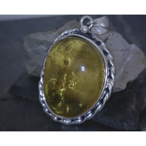 SS BZ  Freeform Amber W/ Rope Details Pendant Vulcan's Forge LLC KANSAS CITY, MO