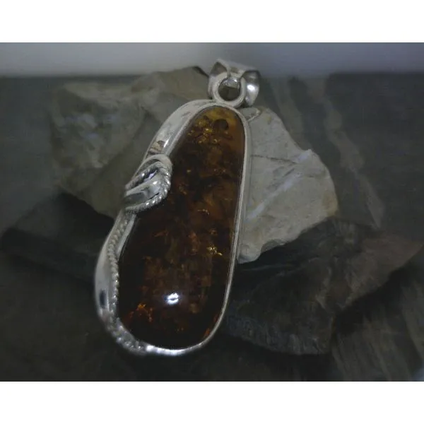 SS BZ  Freeform AMber W/ Rope Detail Pendant Vulcan's Forge LLC KANSAS CITY, MO