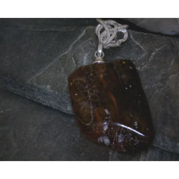 SS Freeform Amber W/ Knotwork Bail Pendant Vulcan's Forge LLC KANSAS CITY, MO