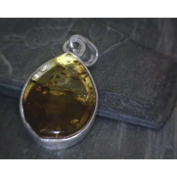 SS BZ Teardrop Amber W/ Rope Details Pendant Vulcan's Forge LLC KANSAS CITY, MO