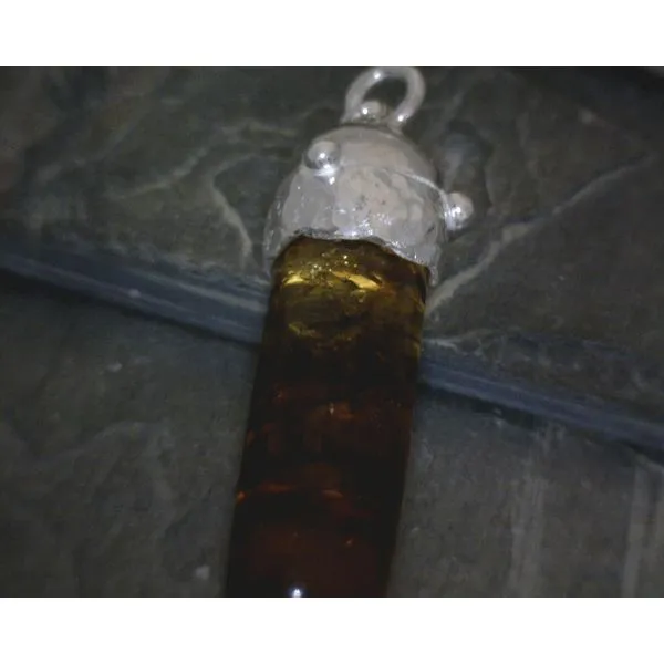 SS Cylinder Cut  Amber W/ Hammered Metal & Bead Detail Pendant Vulcan's Forge LLC KANSAS CITY, MO