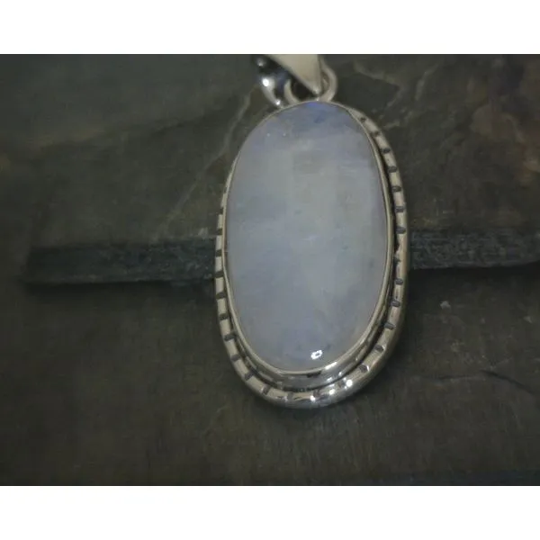 SS Oval Cab Moonstone Pendant W/ Notched Metal Border Detail Pendant Vulcan's Forge LLC KANSAS CITY, MO