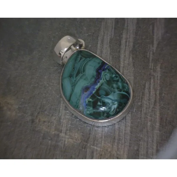 SS BZ Freeform Cab Azurite & Malachite Pendant Vulcan's Forge LLC KANSAS CITY, MO