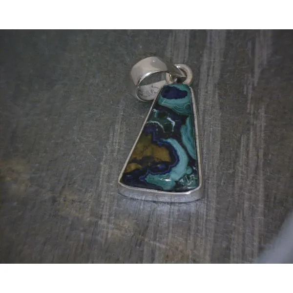SS BZ Triangle Cab Azurite & Malachite Pendant Vulcan's Forge LLC KANSAS CITY, MO