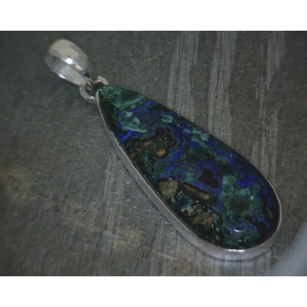 SS BZ Cab Oblong Teardrop Azurite & Malachite Pendant Vulcan's Forge LLC KANSAS CITY, MO