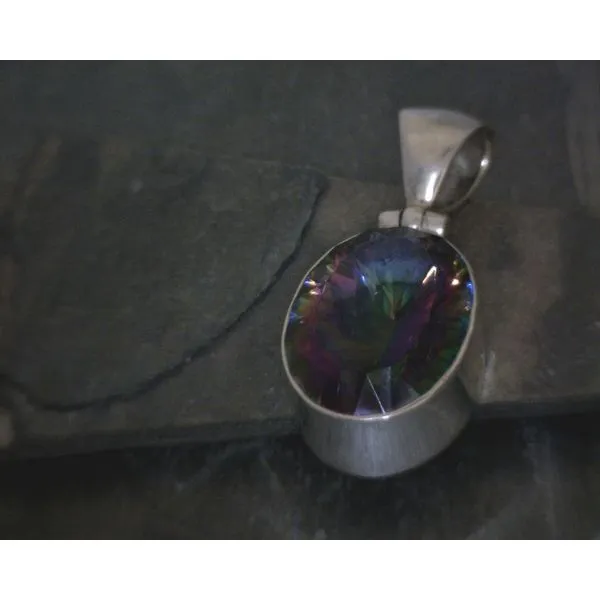 SS BZ Oval Faceted Mystic Topaz Pendant Vulcan's Forge LLC KANSAS CITY, MO