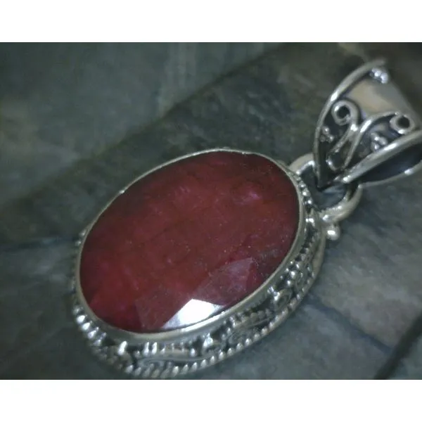 SS Oval Ruby Ornate Bezel Pendant Vulcan's Forge LLC KANSAS CITY, MO